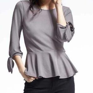 Banana Republic Greige Peplum Top with Tie Sleeves